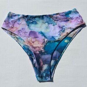 LAST CHANCE Shein Watercolor Marble High Waisted Bikini Bottoms Womens Size XL